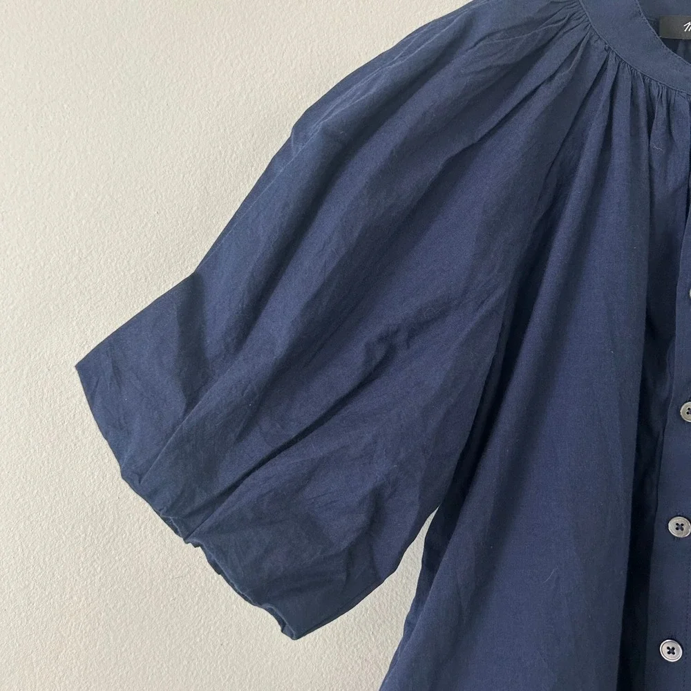 Madewell Women's Shirred Balloon-Sleeve Top Lawn Cotton Voile Blue XXS New